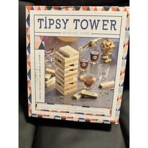 Crystal Clear Tipsy Tower Includes 4 Shot Glasses & 54 Wooden Blocks